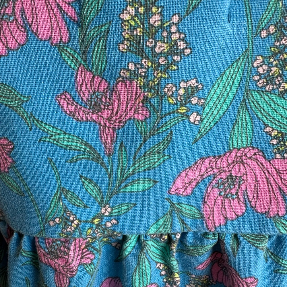 Impressions TURN AWAY FLORAL DRESS blue floral Flutter Sleeves Square Neckline - Picture 7 of 9